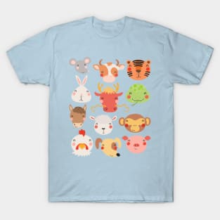 12 Chinese Zodiac Animals Cute Kawaii Colorful T-Shirt